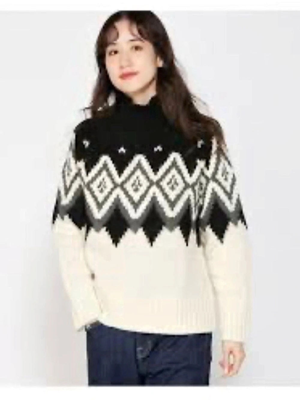 Banana Republic Funnel Neck Skye fair Isle Merino Sweater Black and Cream XS